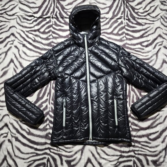 Big Agnes goose down puffer jacket water repellent women's size M black hooded - Picture 1 of 10